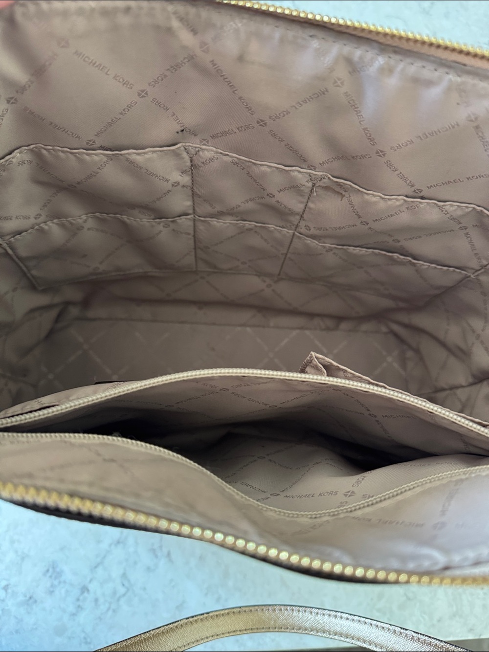Michael Kors Metallic Ziptop Gold Tote Bag - Picture 9 of 13